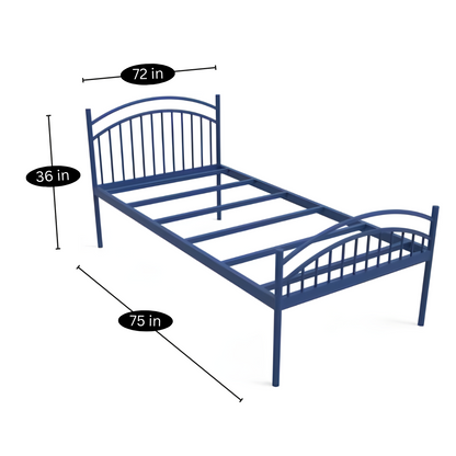 Liam Without Storage Metal Bed with Designer Headrest (Color - Blue)