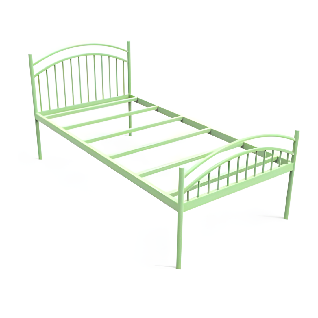 Liam Without Storage Metal Bed with Designer Headrest (Color - Green)