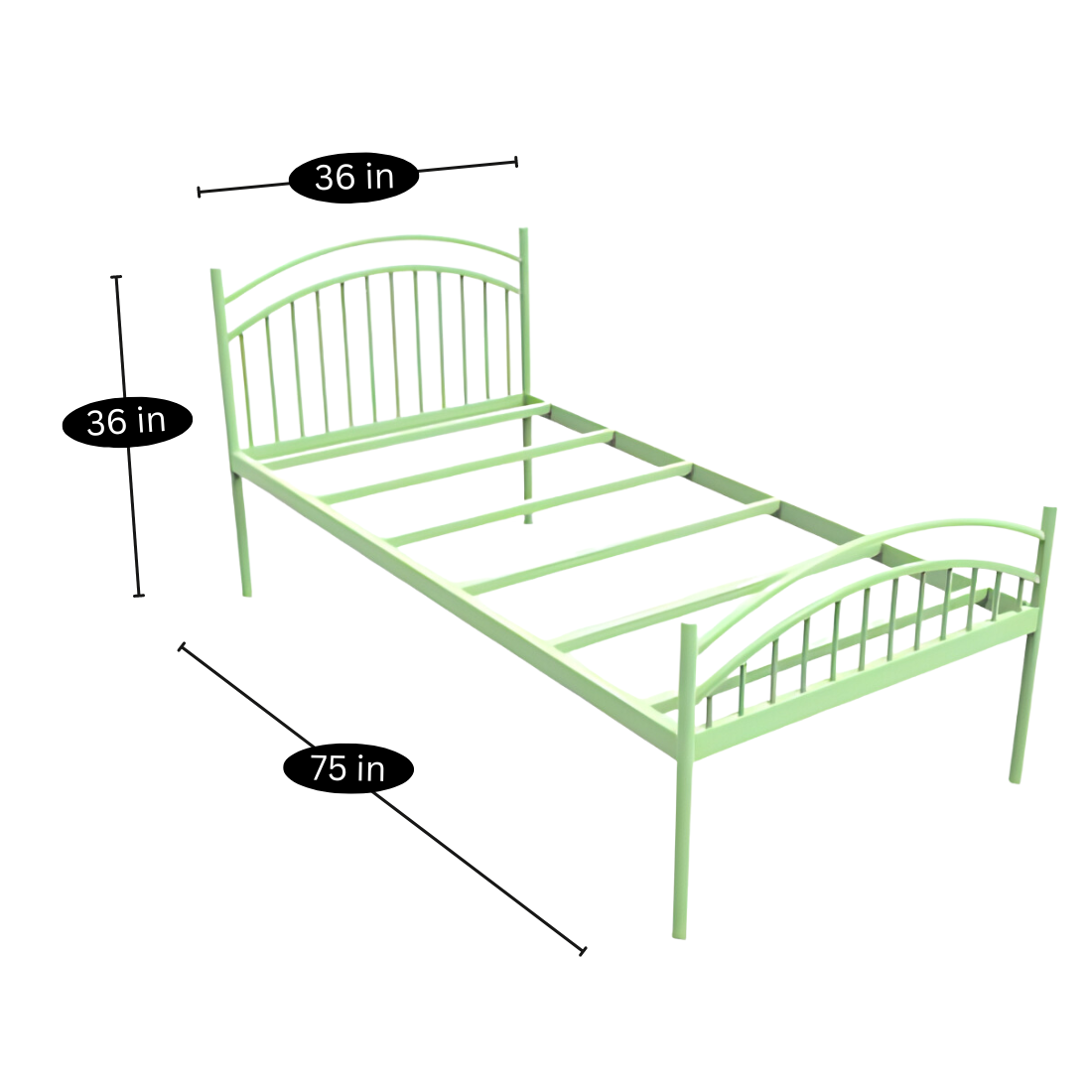 Liam Without Storage Metal Bed with Designer Headrest (Color - Green)