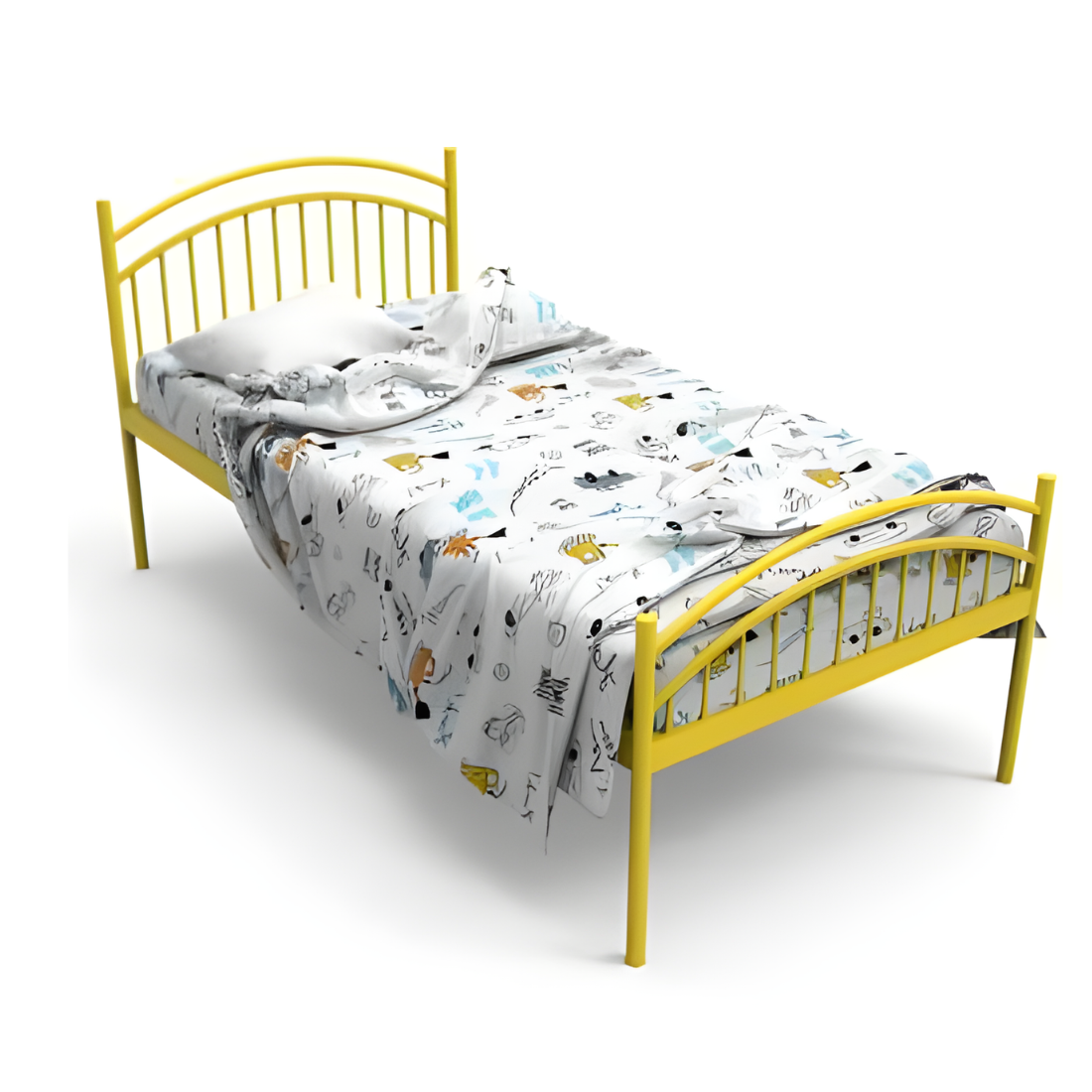 Liam Without Storage Metal Bed with Designer Headrest (Color - Yellow)