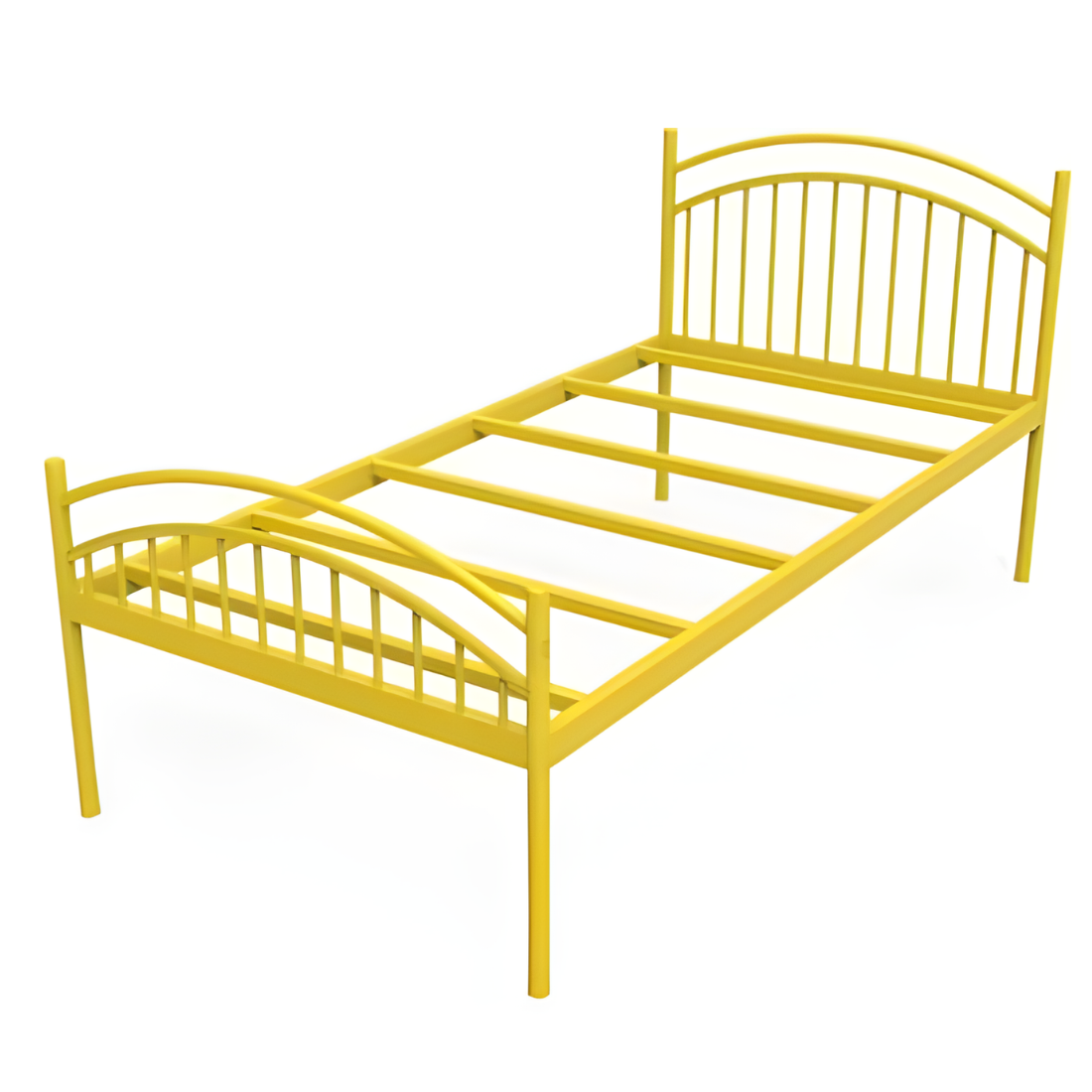 Liam Without Storage Metal Bed with Designer Headrest (Color - Yellow)