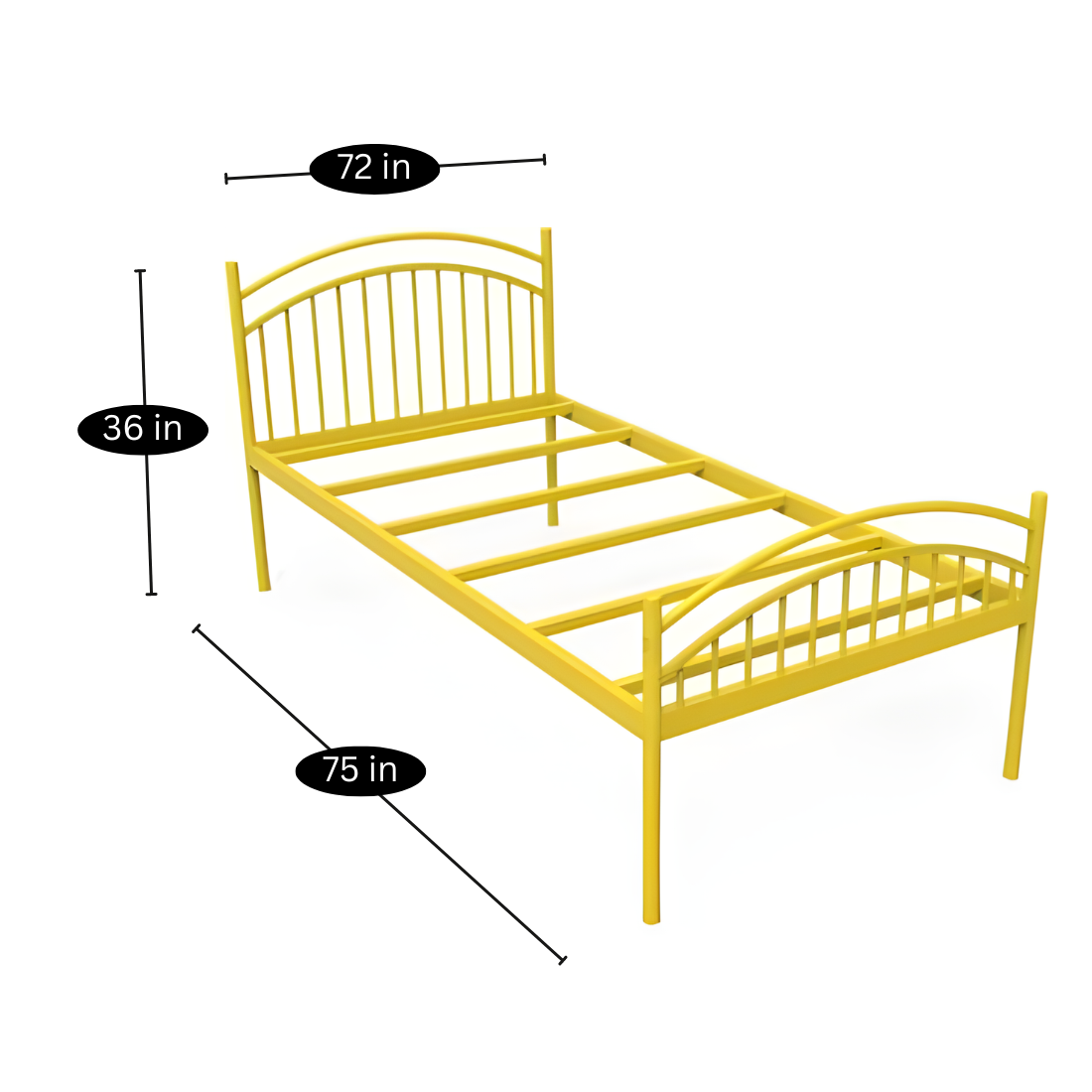 Liam Without Storage Metal Bed with Designer Headrest (Color - Yellow)