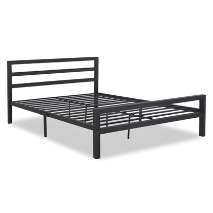 Belarus Without Storage Metal Bed with Designer Headrest (Color - Black)