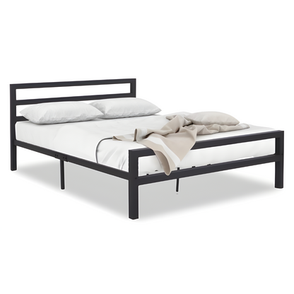 Belarus Without Storage Metal Bed with Designer Headrest (Color - Black)