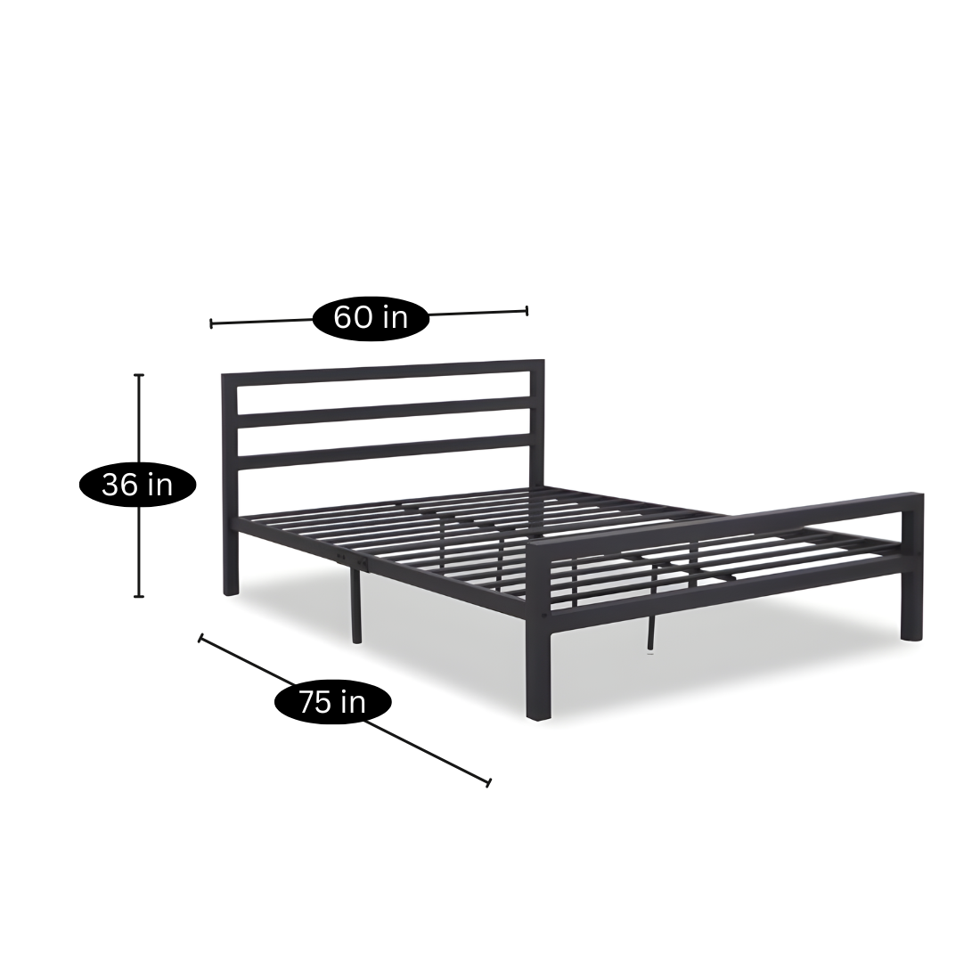 Belarus Without Storage Metal Bed with Designer Headrest (Color - Black)