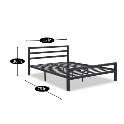 Belarus Without Storage Metal Bed with Designer Headrest (Color - Black)