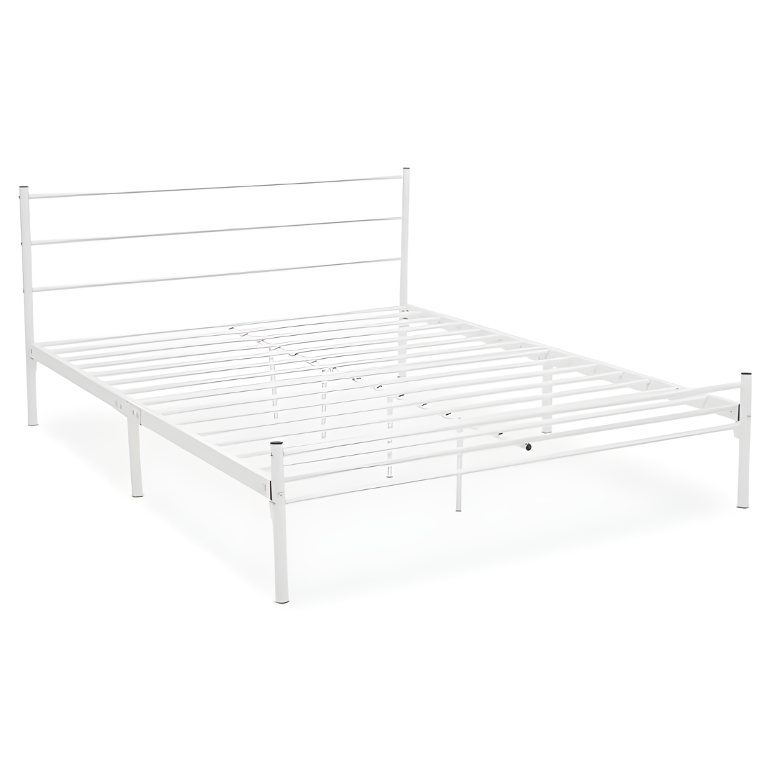 Ukrain Without Storage Metal Bed with Designer Headrest (Color - White)