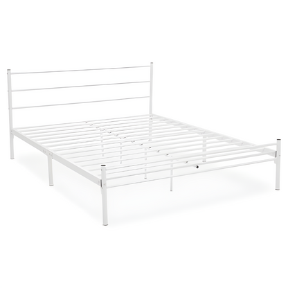 Ukrain Without Storage Metal Bed with Designer Headrest (Color - White)