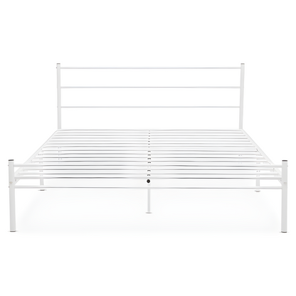 Ukrain Without Storage Metal Bed with Designer Headrest (Color - White)