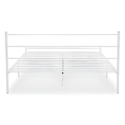 Ukrain Without Storage Metal Bed with Designer Headrest (Color - White)