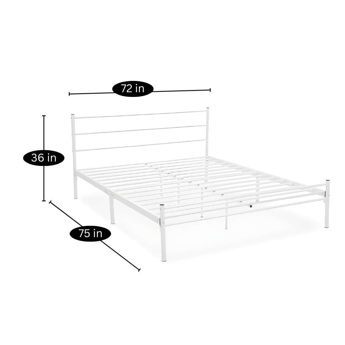 Ukrain Without Storage Metal Bed with Designer Headrest (Color - White)