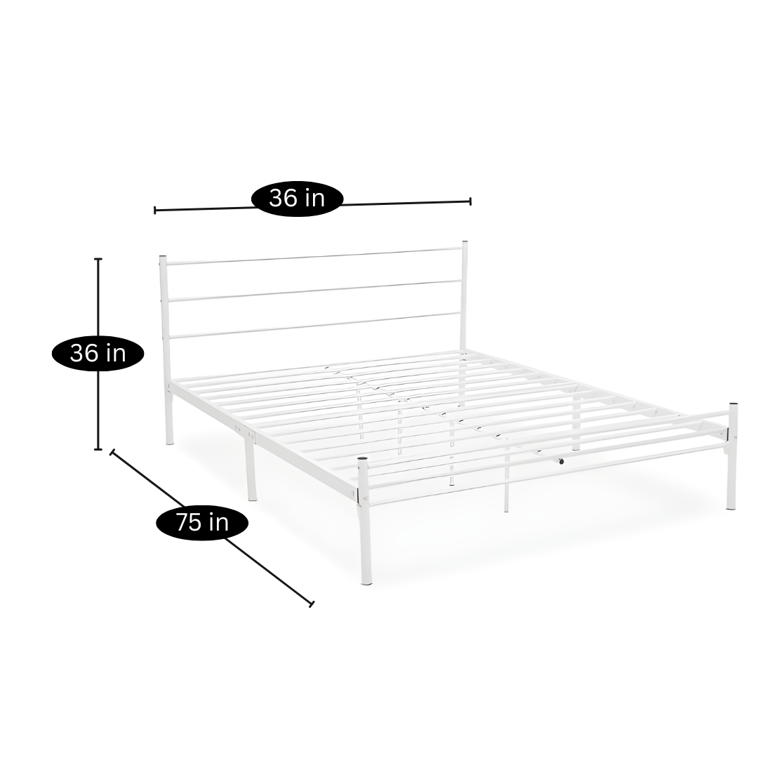 Ukrain Without Storage Metal Bed with Designer Headrest (Color - White)