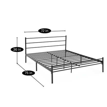 Ukrain Without Storage Metal Bed with Designer Headrest (Color - Black)