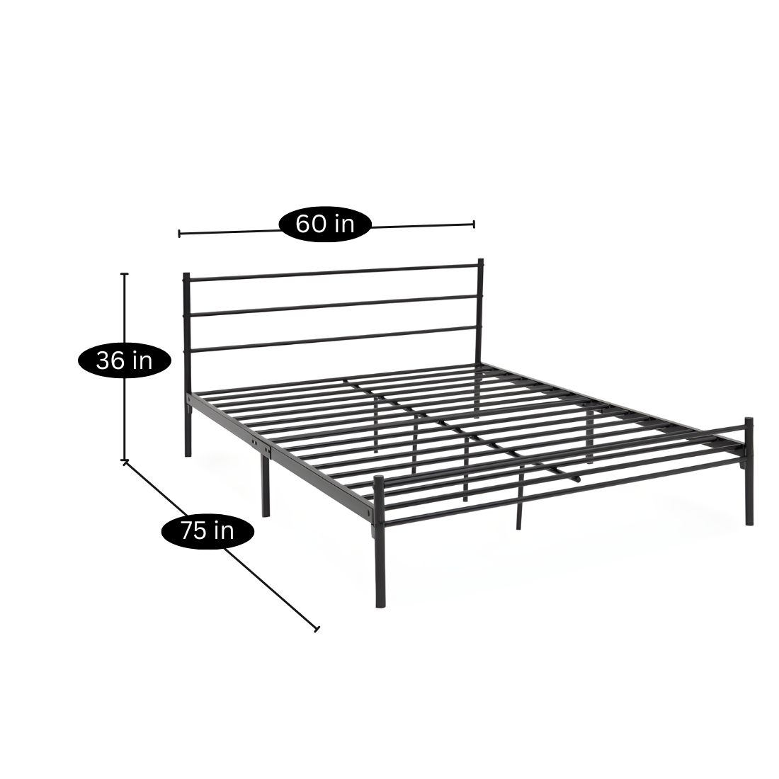 Ukrain Without Storage Metal Bed with Designer Headrest (Color - Black)