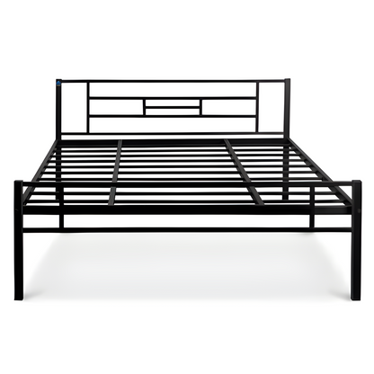 Criston Without Storage Metal Bed with Designer Headrest (Color - Black)