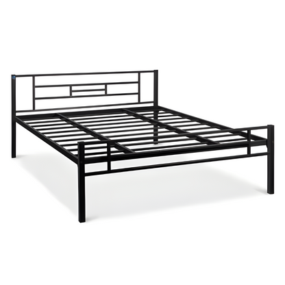 Criston Without Storage Metal Bed with Designer Headrest (Color - Black)