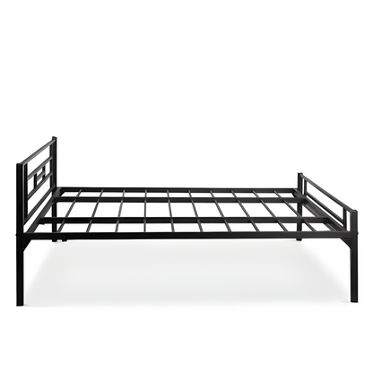 Criston Without Storage Metal Bed with Designer Headrest (Color - Black)