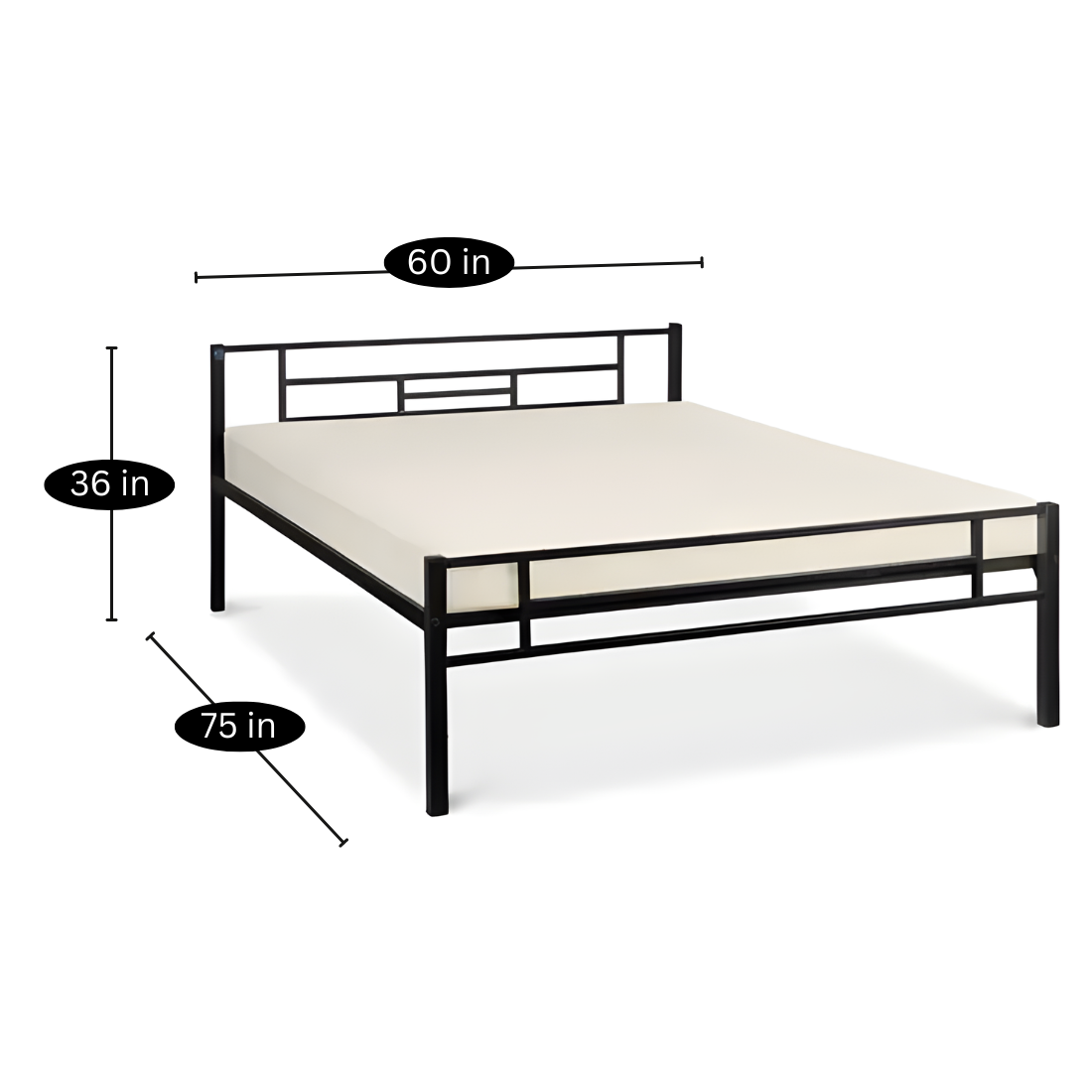 Criston Without Storage Metal Bed with Designer Headrest (Color - Black)