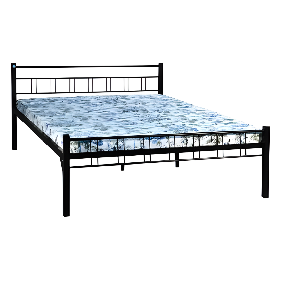 Cersie Without Storage Metal Bed with Designer Headrest (Color - Black)