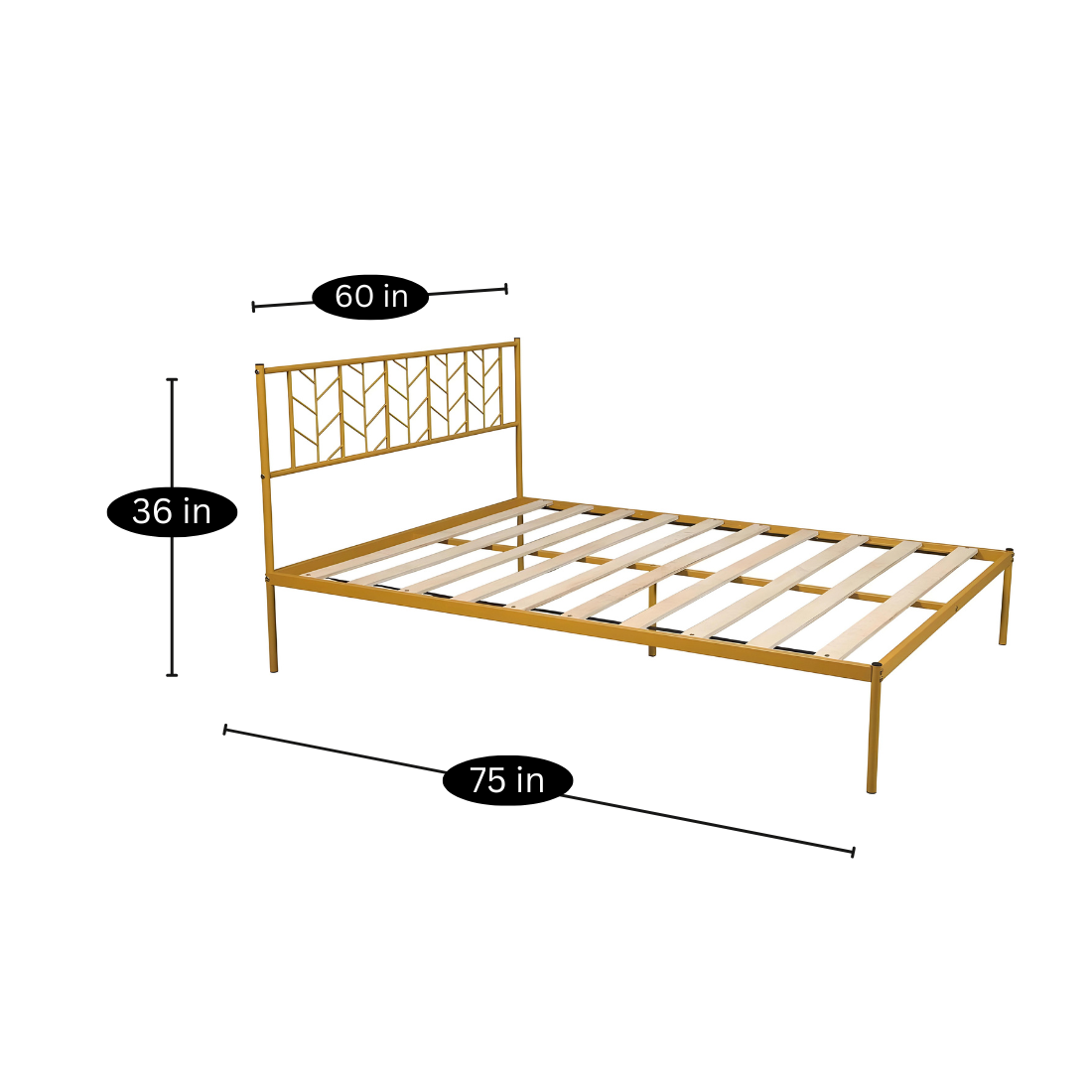 Walker Without Storage Metal Bed with Designer Headrest (Color - Golden)