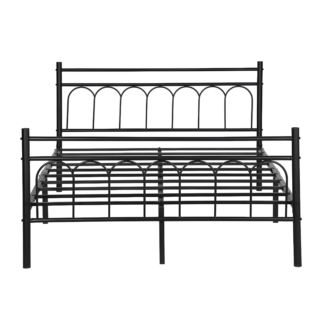 Milton Without Storage Metal Bed with Designer Headrest (Color - Black)