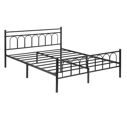 Milton Without Storage Metal Bed with Designer Headrest (Color - Black)