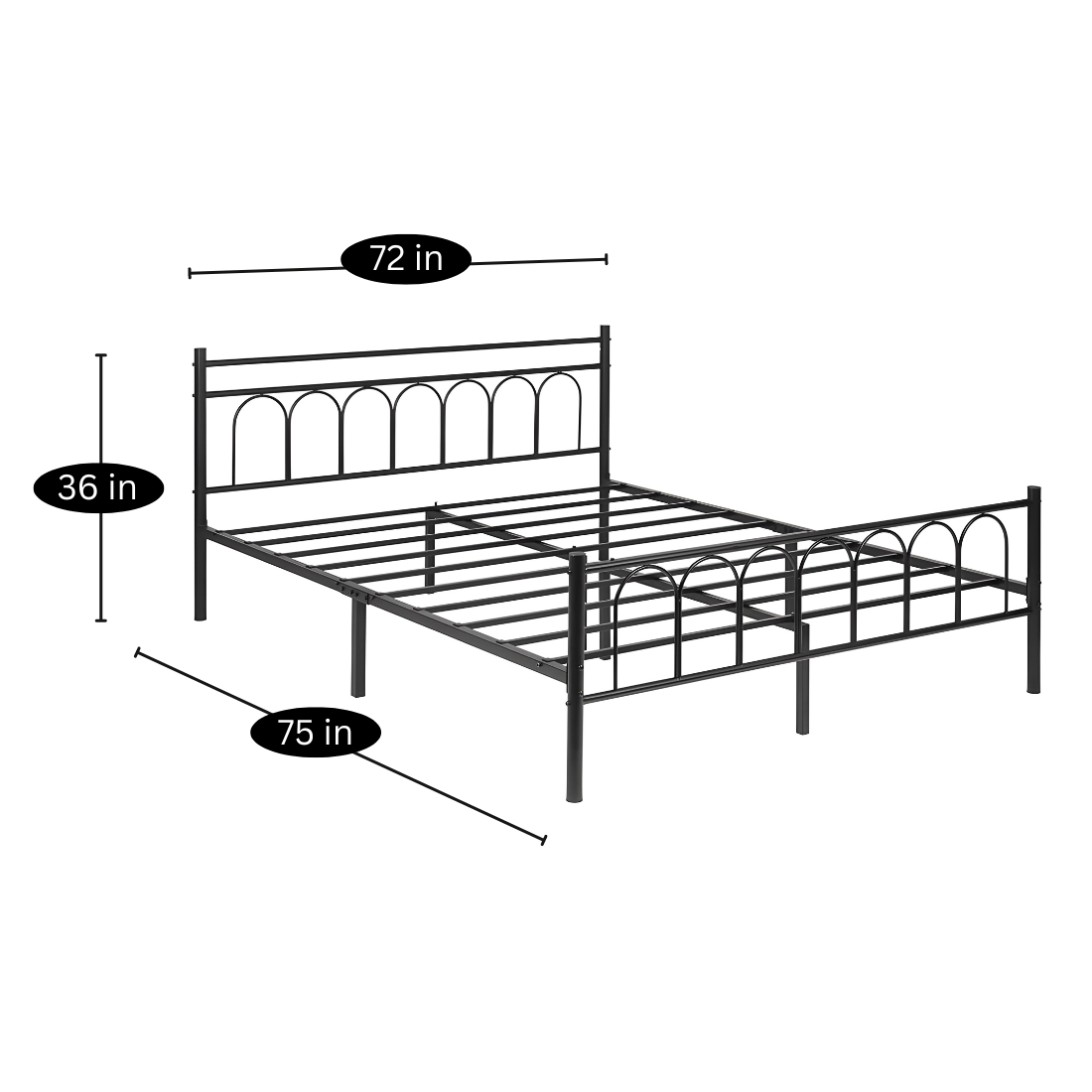 Milton Without Storage Metal Bed with Designer Headrest (Color - Black)