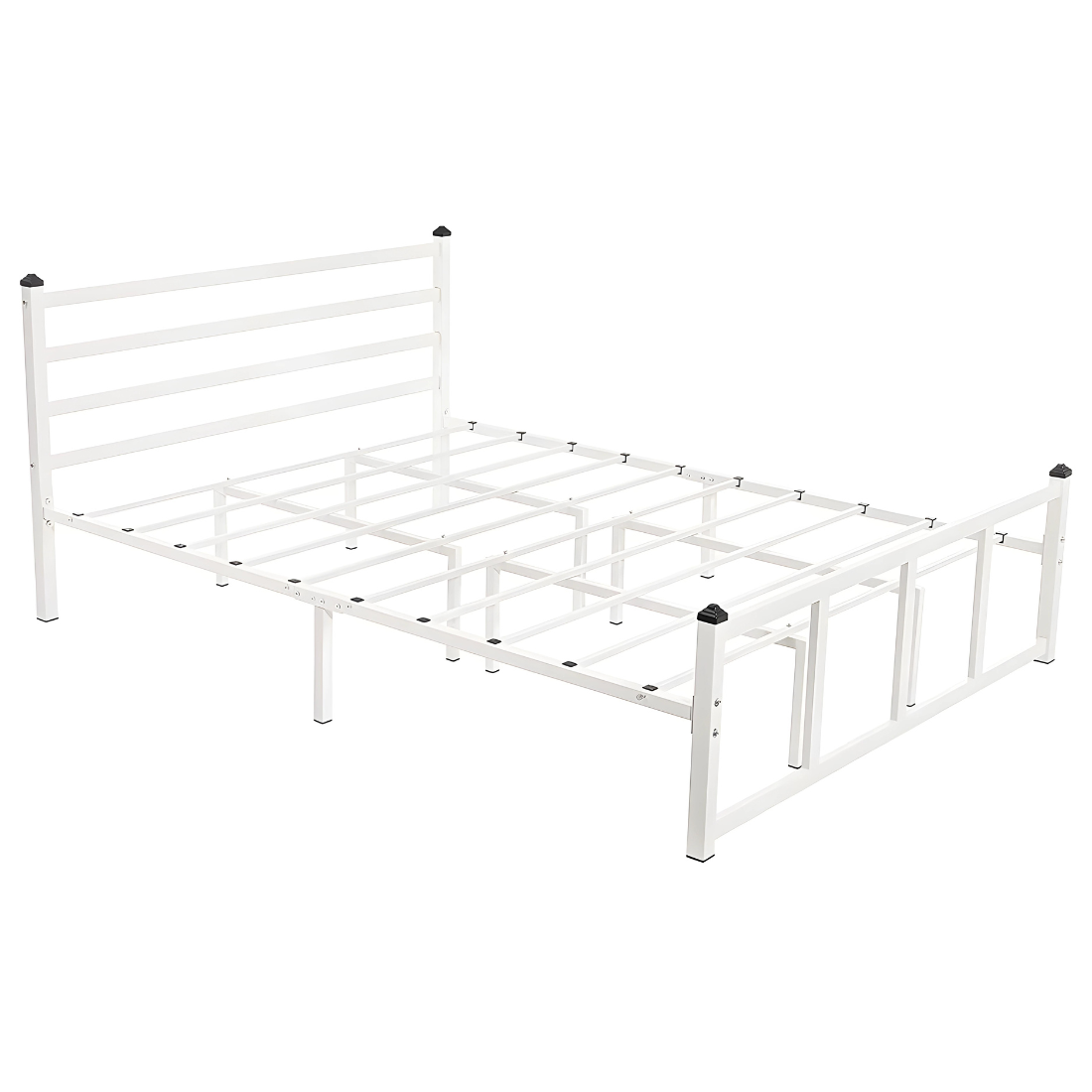 Patrick Without Storage Metal Bed with Designer Headrest (Color - White)