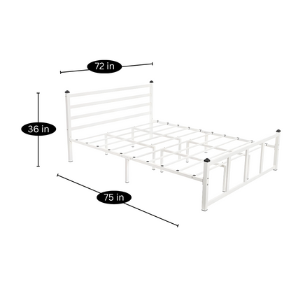 Patrick Without Storage Metal Bed with Designer Headrest (Color - White)