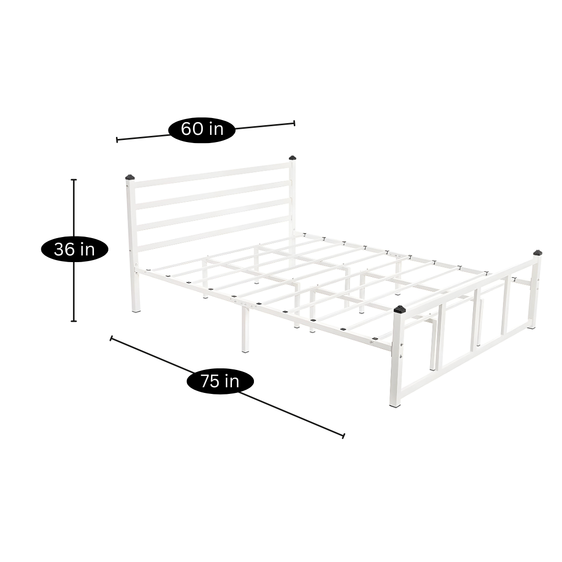 Patrick Without Storage Metal Bed with Designer Headrest (Color - White)