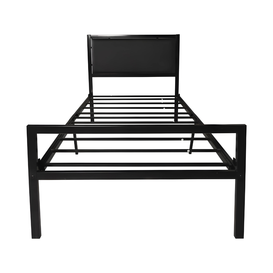 Robert Without Storage Metal Bed with Designer Cushion Headrest (Color - Black)