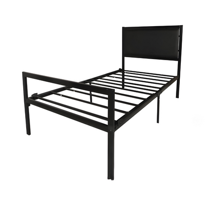 Robert Without Storage Metal Bed with Designer Cushion Headrest (Color - Black)