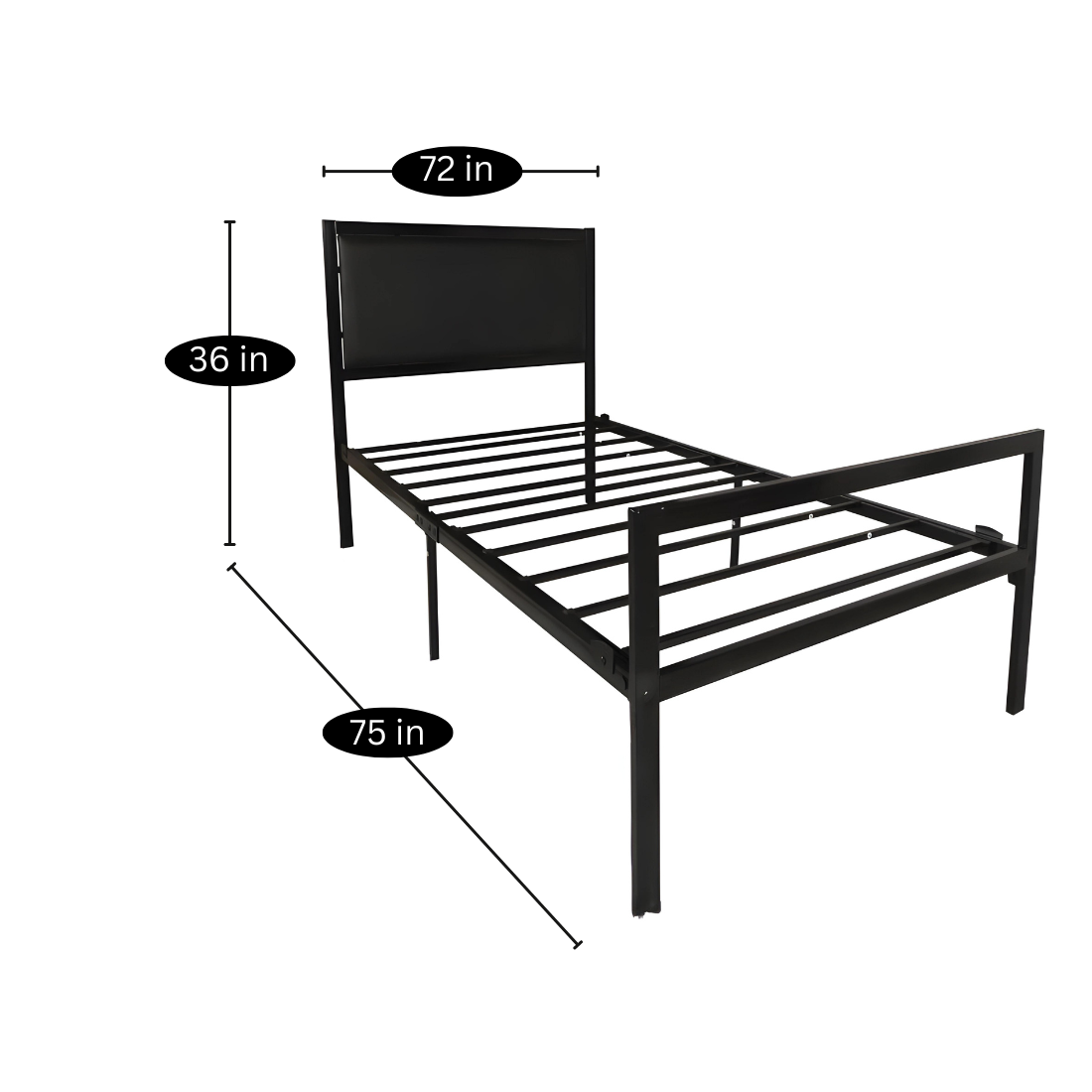 Robert Without Storage Metal Bed with Designer Cushion Headrest (Color - Black)