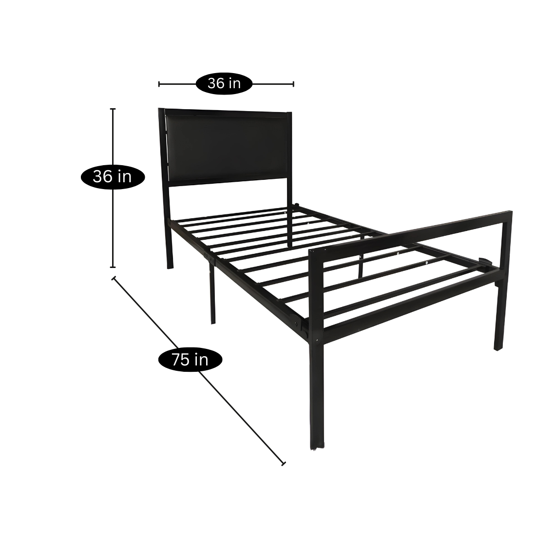 Robert Without Storage Metal Bed with Designer Cushion Headrest (Color - Black)