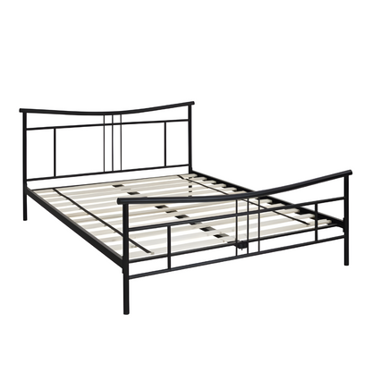 Riot Without Storage Metal Bed with Designer Headrest (Color - Black)