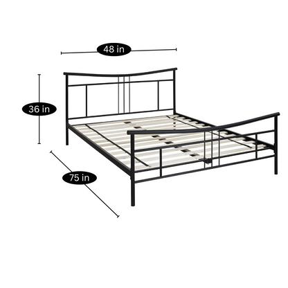 Riot Without Storage Metal Bed with Designer Headrest (Color - Black)