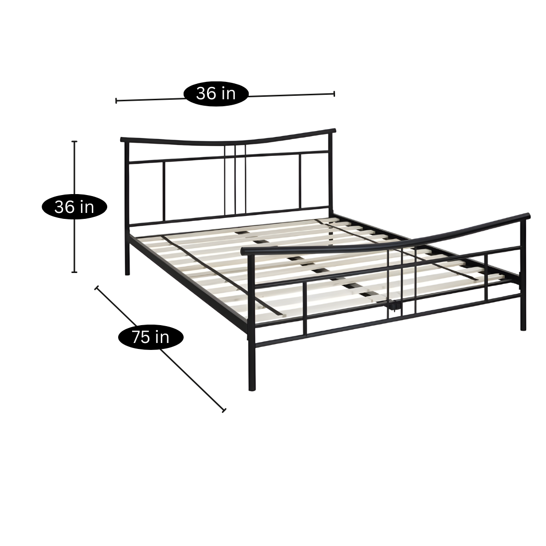 Riot Without Storage Metal Bed with Designer Headrest (Color - Black)