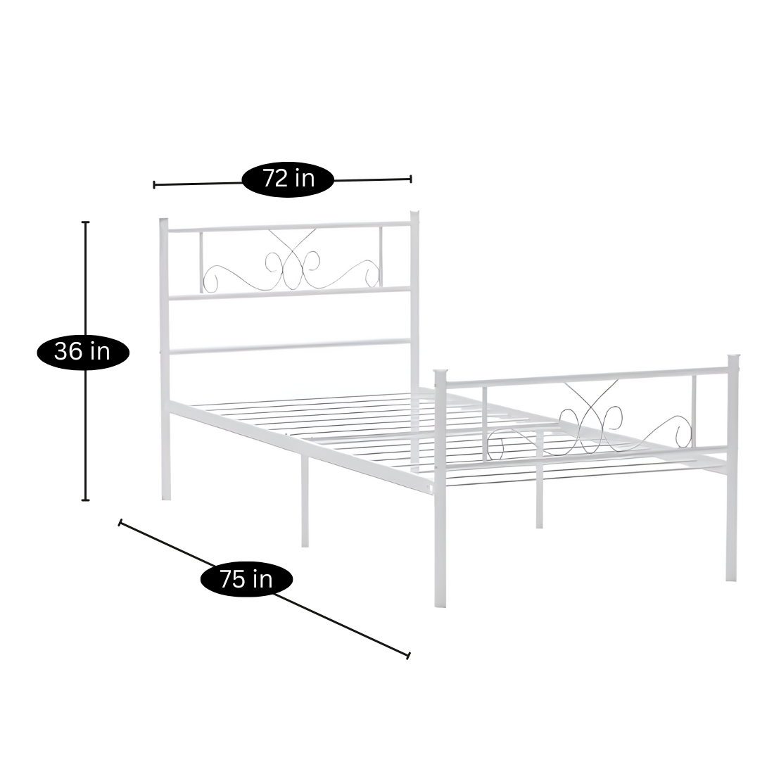 Amol Without Storage Metal Bed (Color - White)