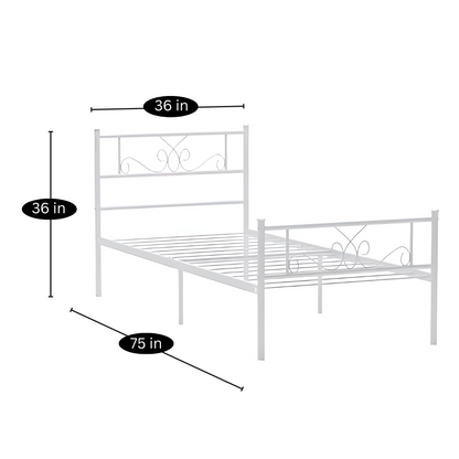 Amol Without Storage Metal Bed (Color - White)