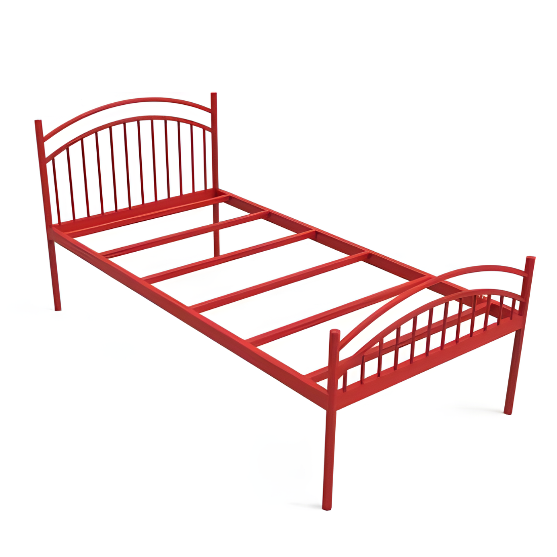 Liam Without Storage Metal Bed with Designer Headrest (Color - Red)