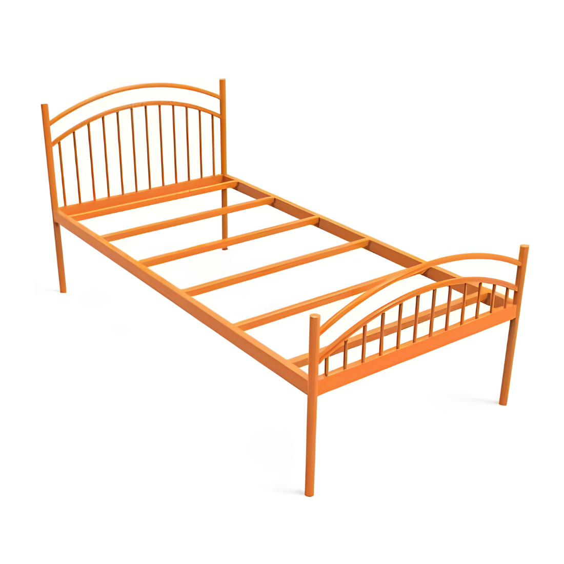 Liam Without Storage Metal Bed with Designer Headrest (Color - Orange)