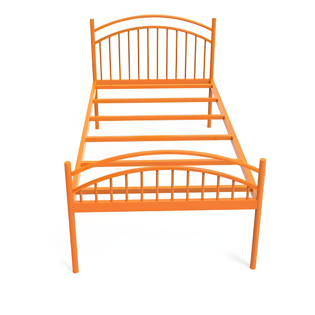 Liam Without Storage Metal Bed with Designer Headrest (Color - Orange)