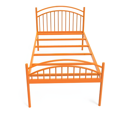 Liam Without Storage Metal Bed with Designer Headrest (Color - Orange)