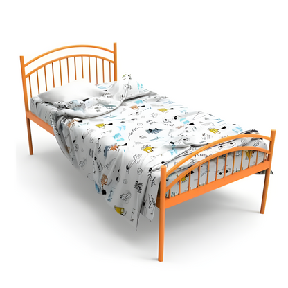 Liam Without Storage Metal Bed with Designer Headrest (Color - Orange)