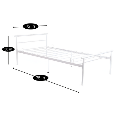 Chrisley Without Storage Metal Bed with Designer Headrest (Color - White)