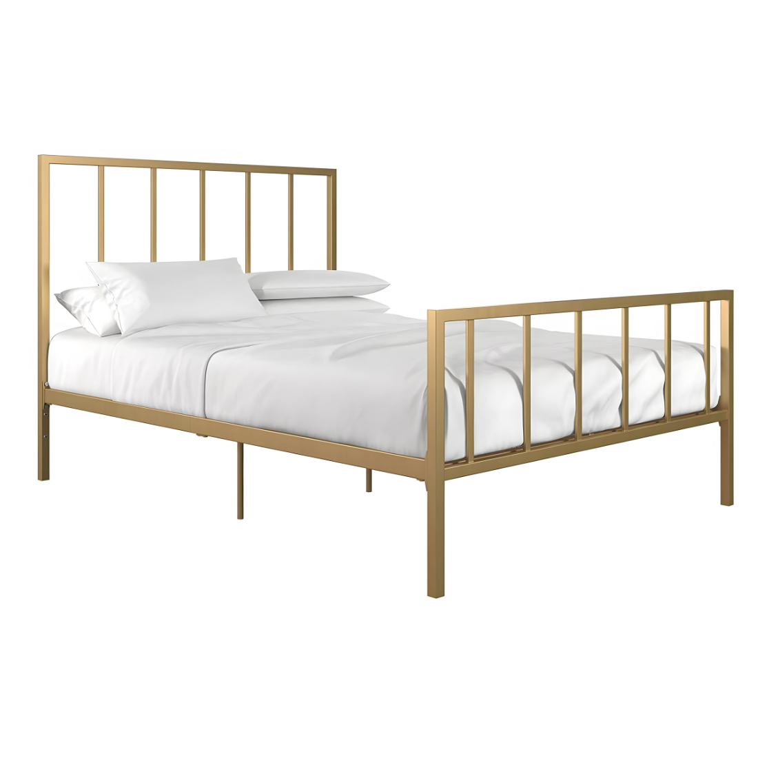 Aarya Without Storage Metal Bed with Designer Headrest (Color - Golden)