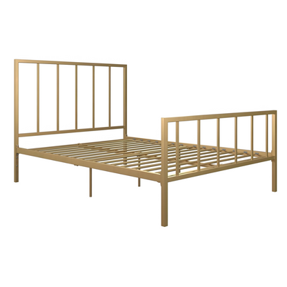 Aarya Without Storage Metal Bed with Designer Headrest (Color - Golden)