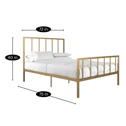 Aarya Without Storage Metal Bed with Designer Headrest (Color - Golden)