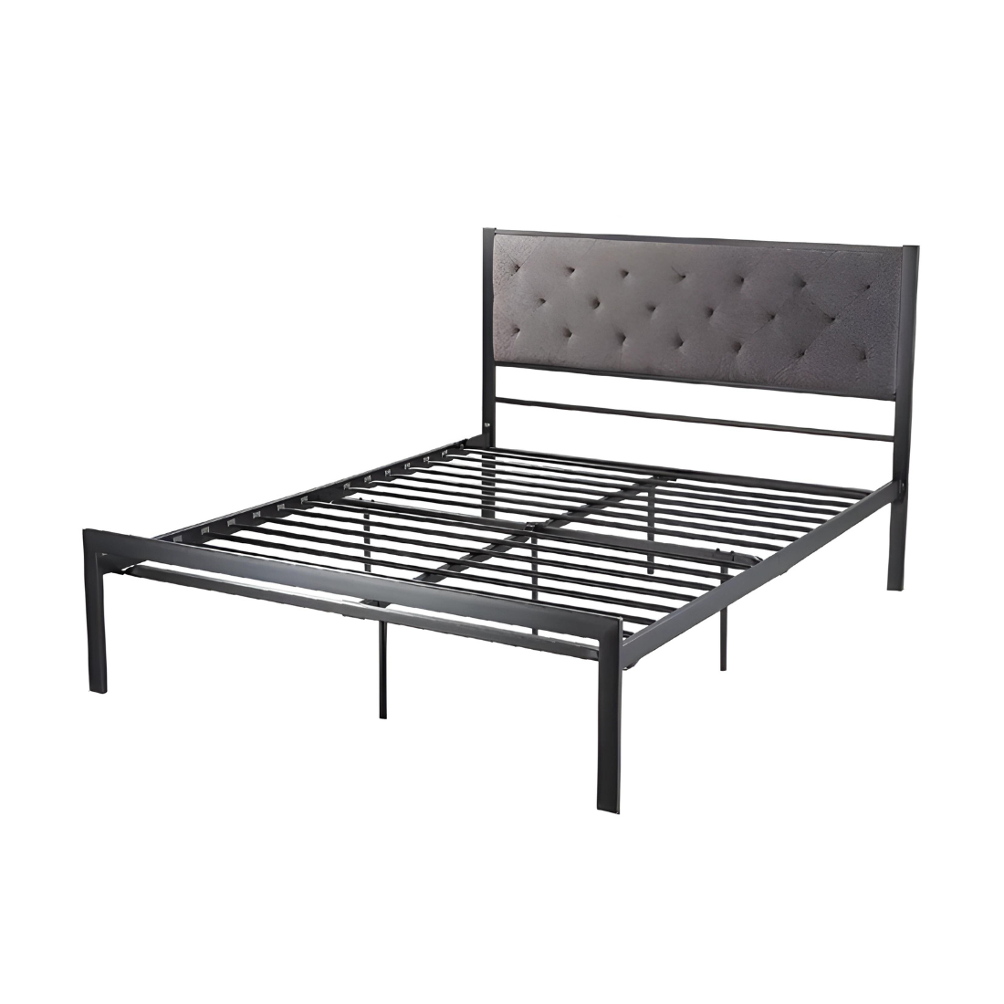 Rayan Without Storage Metal Bed with Designer Cushion Headrest (Color - Black)