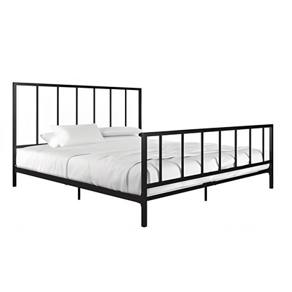 Aarya Without Storage Metal Bed with Designer Headrest (Color - Black)